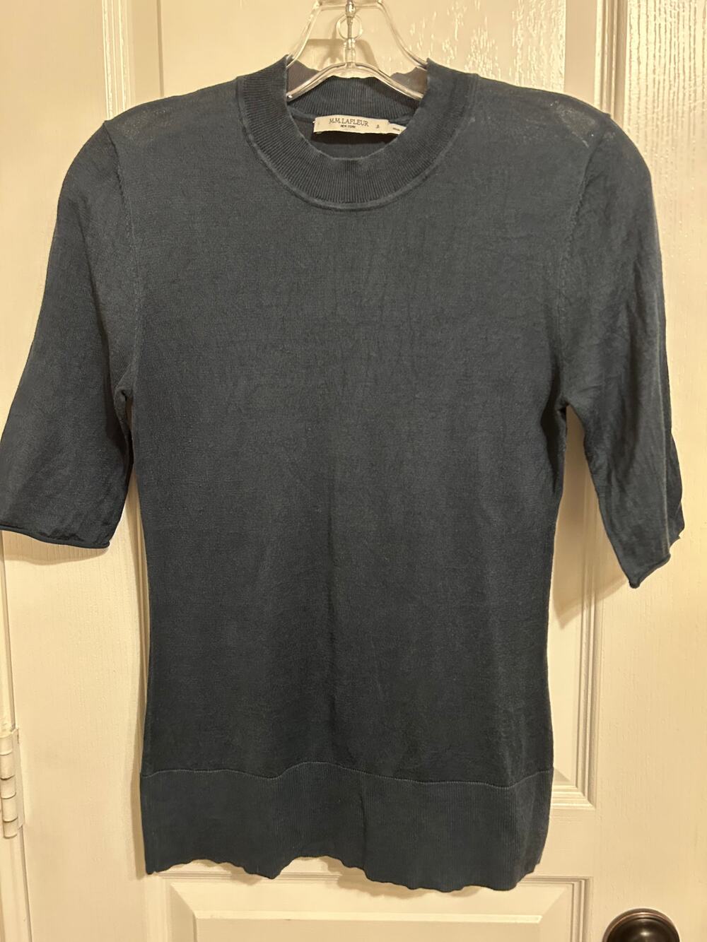 M.M.LaFleur 100% Silk Knit Sweater Top Green/Teal Size S